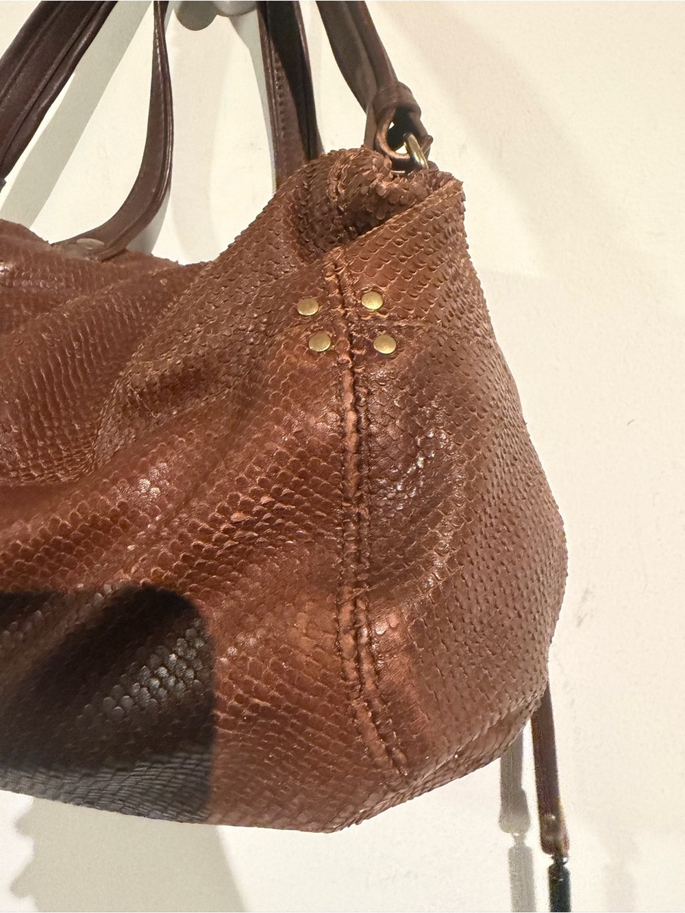 $920 Jerome Dreyfuss Billy Classic Brown snakeskin Satchel Handbag - Picture 10 of 14